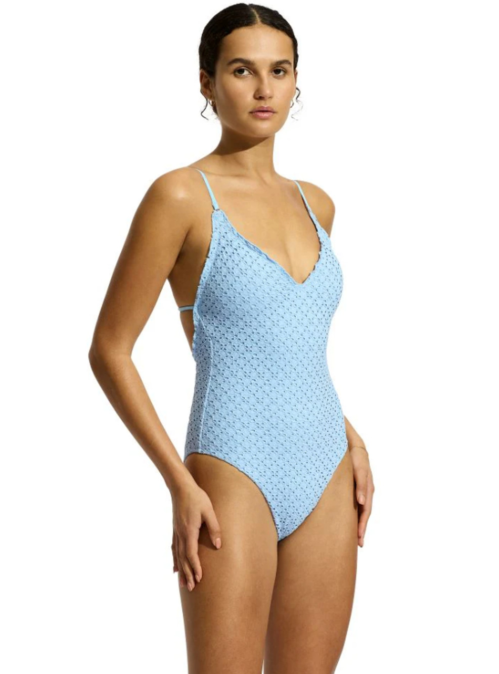 SEAFOLLY Women's Daydreamer One Piece Swimsuit Size 10 Powder Blue V Neck NWT